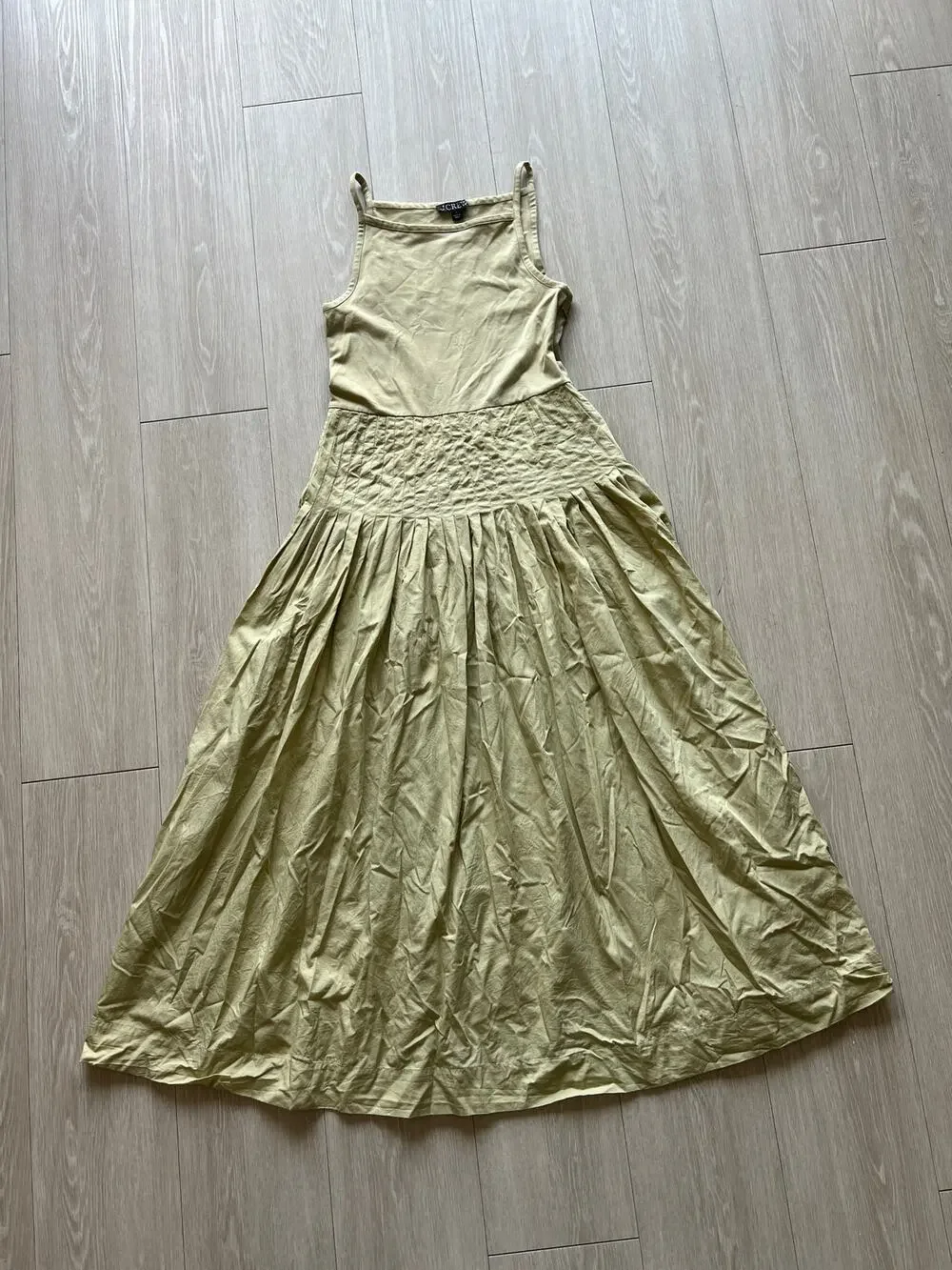 J Crew Flawed Pintuck Mixy Dress Small Belmont Khaki Midi Sleeveless
